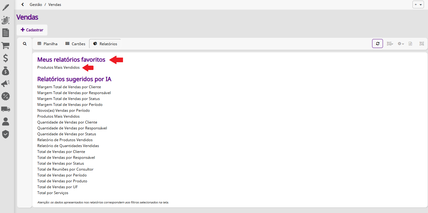 Listagem de relatórios por IA