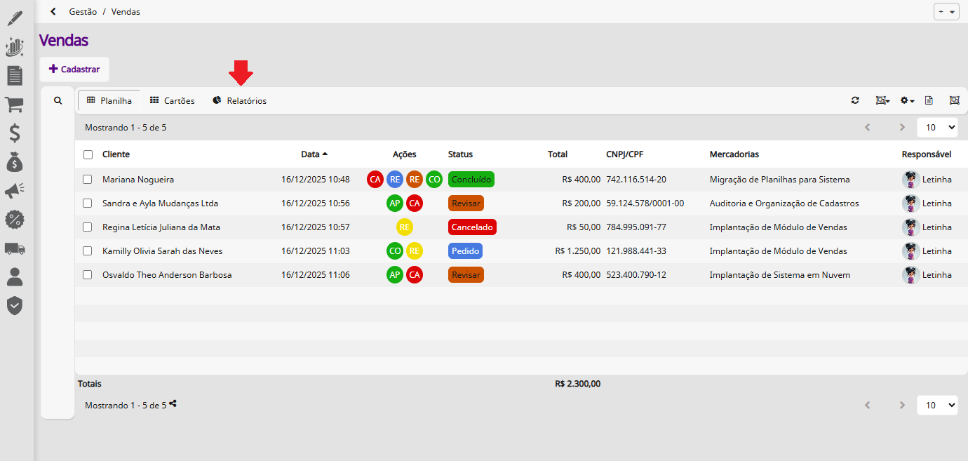 Relatórios de venda com IA